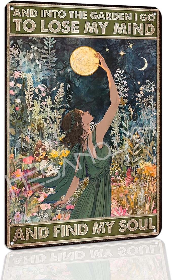 Funny Garden Metal Signs "And Into The Garden I Go To Lose My Mind" Yard, Backyard, Patio Rustic Gardening Decor, 8 x 12 Inch