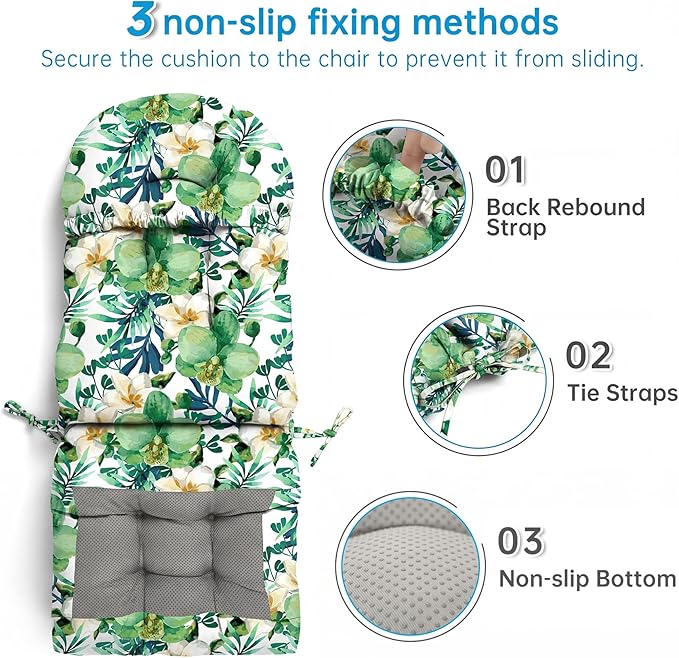 Custom Printing Rocking Chair Cushions Set - Non-Slip Adirondack Chair Cushions with Ties Indoor/Outdoor Rocking Chair Pad for Living Room, Bedroom, Balcony, Office