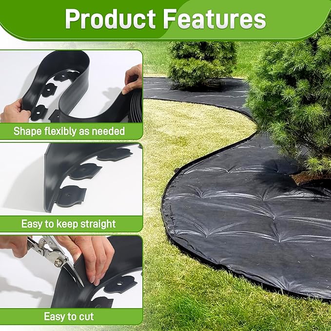 3.15" x 100' No Dig Landscape Edging, Flexible Garden Edging Borders with 150 Anchoring Spikes, Plastic Lawn Edging for Landscaping Garden Flower Beds Grass Yard Paver Pathway, Black