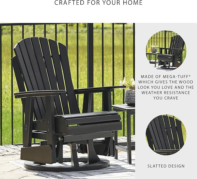 Signature Design by Ashley Hyland Wave Modern Outdoor Swivel Glider Chair, Gentle Gliding Motion, Stainless Steel Hardware and HDPE, 30.88" W x 30.5" D x 41.63" H, Black