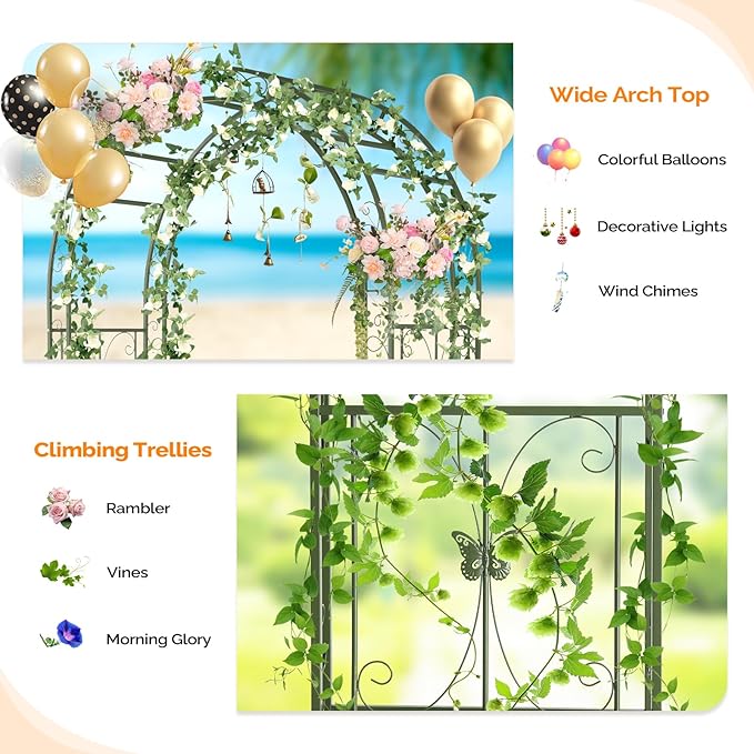 VINGLI Garden Arbor, Arch Archway for Wedding Ceremony Party, Steel Garden Trellis for Plant Climbing, Christmas Garden Decorations Pergola for Garden, Backyard, Lawn (75.5x22.8x94.5) (Olive Green)