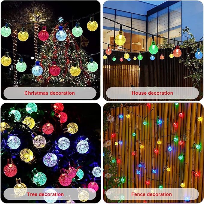 Solar String Lights Outdoor Waterproof, 1 Pack 50 LED 2.3CM 23 FT Each, Solar Powered Patio Lights with 8 Lighting Modes for Garden Yard Porch Wedding Party...(Seven Colors)
