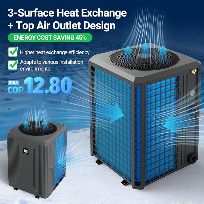 140,000 BTU Inverter Electric Pool Heater for Inground Pool Swimming Pool Heat Pump Up to 42,000 Gallons Heating Cooling WiFi Control 220v