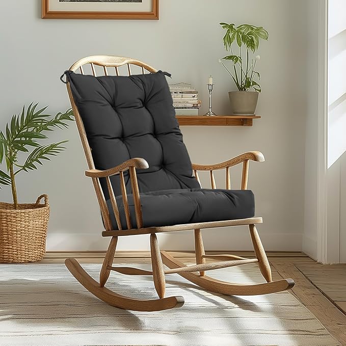 mudilun Rocking Chair Cushion Non-Slip Tufted Indoor/Outdoor Rocking Chair Cushions 80% Water Proof with Straps for Living Room Baby Room Garden High Back Rocking Chair Pads