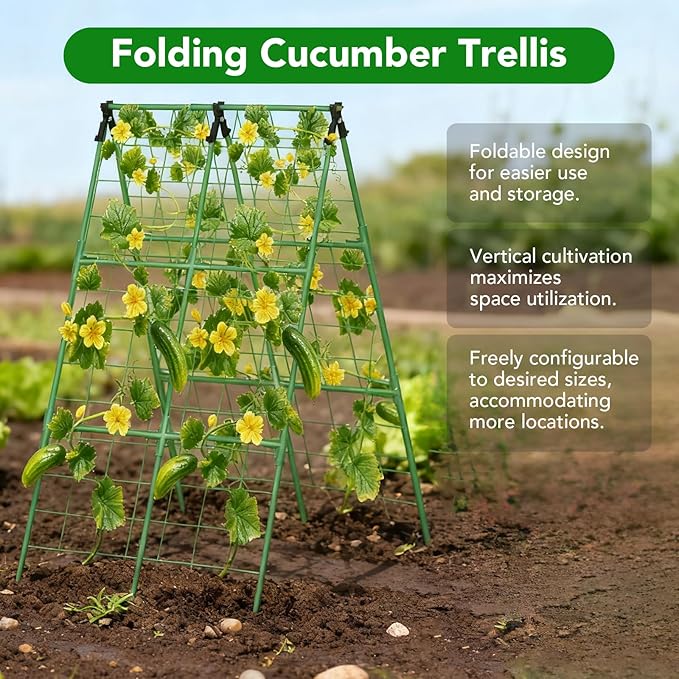 2 Pack Cucumber Trellis, 34"×48" Garden Trellis for Climbing Plants Outdoor, A-Frame Vegetable Trellis for Raised Bed, Support for Tomatoes, Squash, Zucchini, Vegetables & Flowers