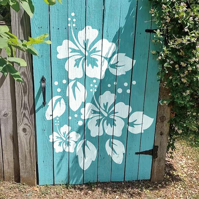 Large Flower Stencils Hibiscus Spring Floral Stencils for Painting for Wood Garden Fence Wall Furniture Fabrics DIY Decor (6 Hibiscus)