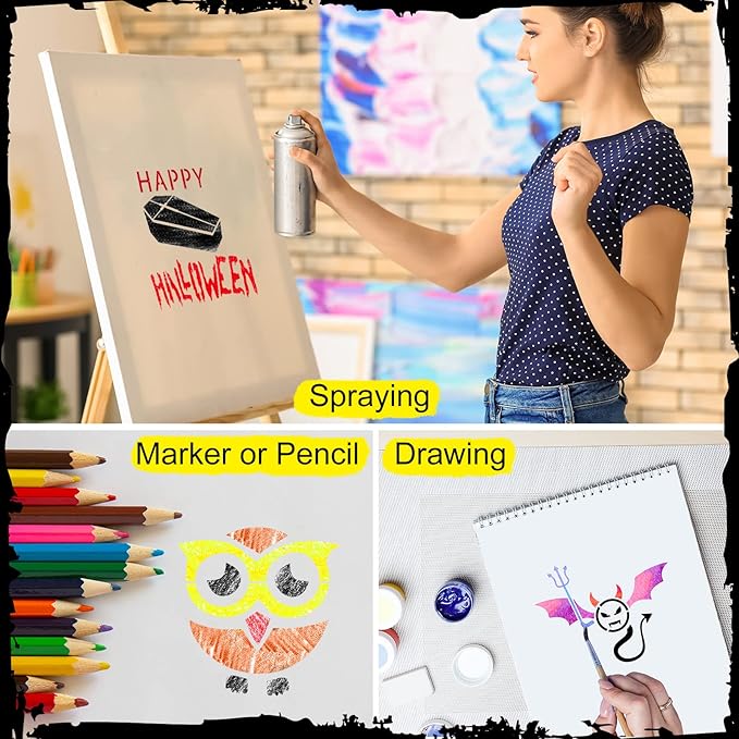 Marspark 66 Pcs Spring Easter Small Stencils for Crafts Reusable 3 Inch Stencils for Painting on Wood DIY Craft Paint Template for Wall Home Decor Card Rock Canvas Drawing Holiday (Witch)