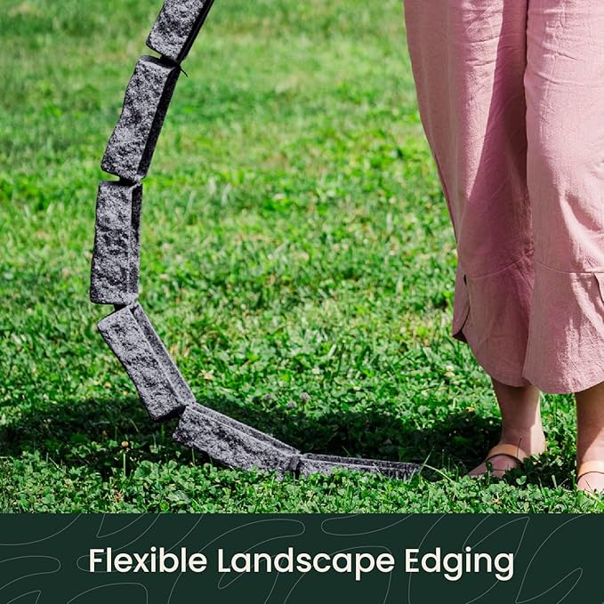 Beuta Landscape Edging | Garden Edging Border | Faux Stone Bricks for Lawn Edging, Flower beds, Pathways & Yard Edging– 1 Pack | Each Section Has 6 Bricks 48" L x 4" W x 2.25" H | 3 Spikes |Charcoal