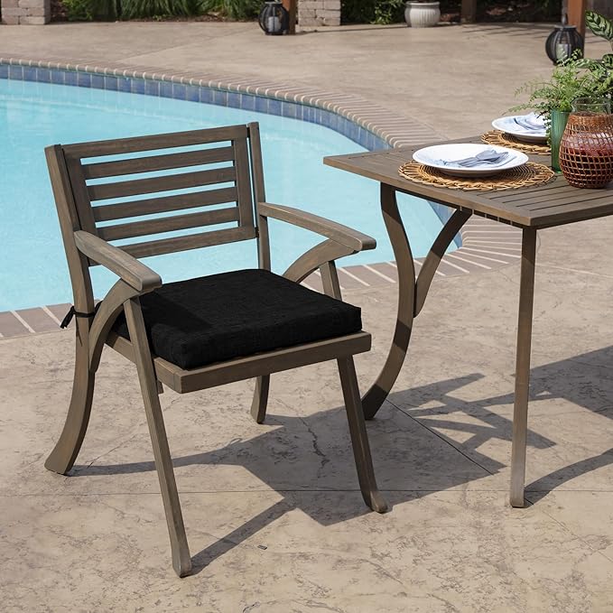 Arden Indoor/Outdoor Seat Or Rocking Chair Cushion, 19 x 18, Water Repellent, Rain Proof, Fade Resistant Cushion for Rocking Or Dining Chairs Black Leala