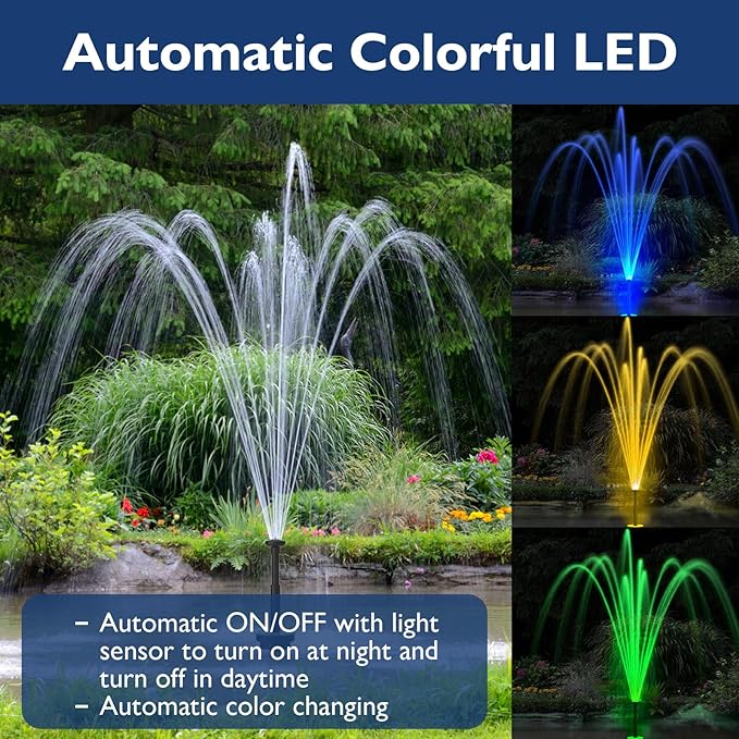 AquaMiracle Pond Fountain Pump with Automatic Colorful LED for Outdoor Ponds 400-900 Gal, 880GPH Submersible Water Pump for Fountain, Pond, Garden, Water Feature, Bird Baths