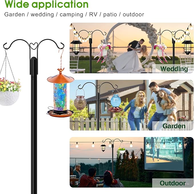XDW-GIFTS Shepherds Hooks for Outdoor, 2-Pack 60 Inch Heavy Duty Bird Feeder Pole, Garden Pole for Hanging Plants, Lantern, Hummingbird Feeder, Hanging Plant Stand with 5 Base Prongs