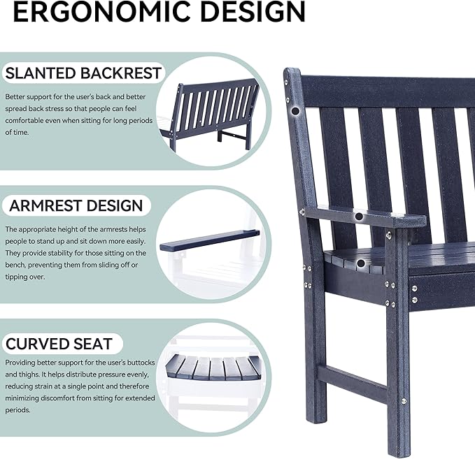 YITAHOME Garden Bench, All Weather Outdoor Bench for 2-3 Persons, Fade/Rot Resistance Patio Benches for Park, Porch, Patio & Backyard (Navy)
