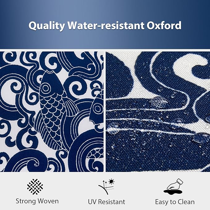 Outdoor Chair Cushions Set of 4, 17 x 16 Inch Patio Chair Cushions, Water Resistant, Non-Slip Ties (Blue Carp)