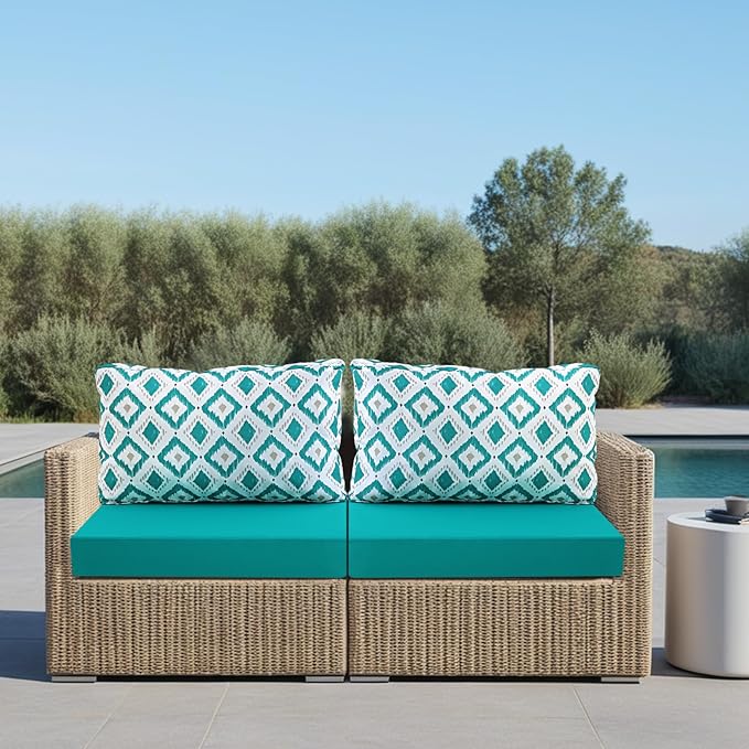 idee-home Outdoor Cushions for Patio Furniture, Outdoor Seat Cushion, Waterproof Hampton Bay Deep Seat Replacement Couch Chair Cushions for Garden Lawn Backyard Deck, 28.5 x 28.5 Peacock Blue Pattern