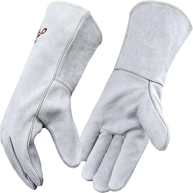 Leather Welding Gloves for Men or Women, Fire and Heat Resistant gloves for Stick,Tig,Mig,Fireplace,BBQ,Oven,Grill,Wood Stove,Animal Handling Gloves,Bite Proof for Cat or Dogs,Welders Gifts
