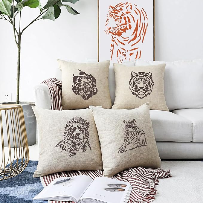 22 PCS Lion Tiger Stencils, Tiger Paws Reusable Plastic Paint Templates for Painting on Wood, Lion Tiger Head Stencils Set for Canvas Drawing Art Tile Home Wall DIY Craft Decoration, 2 Size