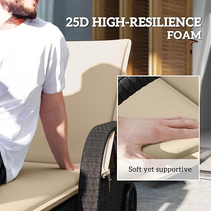 Outsunny Outdoor Lounge Chair Cushion Set of 2, UPF50+ 200gsm Fabric and 25D High-Density Foam, Foldable Patio Chaise Lounge Cushion Set, Fade Resistant for Lawn Pool, 76" x 23", Beige