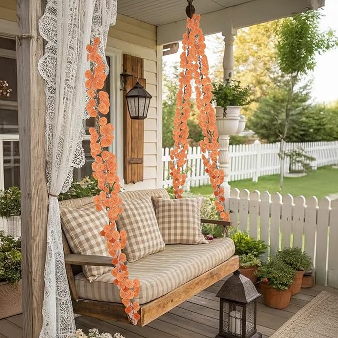 24 Packs Artificial Fall Leaves Garland 172 Ft Fake Vines Fall Eucalyptus Garland Silk Orange Leaf Autumn Ivy for Mantle Table Wall DIY Thanksgiving Wedding Bedroom Birthday Home Outdoor Arch Decor