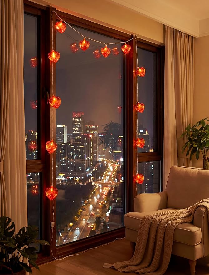 8.5Ft Red Heart Fairy String Lights, Valentine's Day Decor Lights with 10 Red 3D Heart Lights, Connectable Valentine's Day Love Heart Light for Indoor Outdoor Home Wedding Anniversary Party Decoration