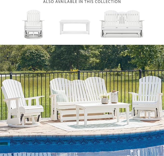 Signature Design by Ashley Hyland Wave Outdoor Casual Swivel Glider Adirondack Chair with 360-Degree Swivel, Weather Resistant HDPE, 18" Seat Height, White