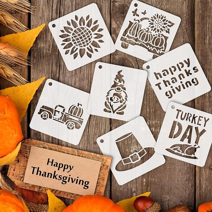 Augshy Fall Stencils, 56 Pack Thanksgiving Small Fall Stencils for Painting on Wood Ornaments Slice DIY Crafts Fabrics Window Thanksgiving Autumn Decoration (3 Inch)