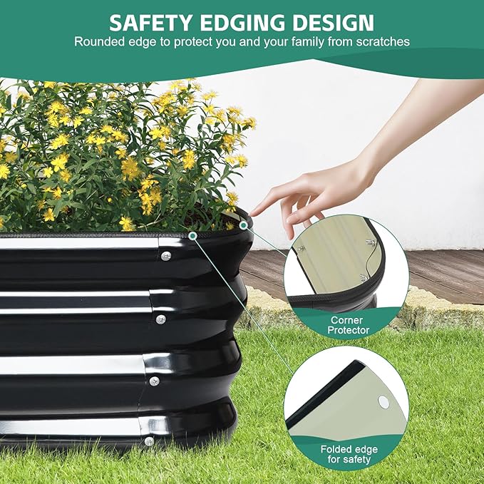 6 in 1 Galvanized Raised Garden Bed - 8x3x1ft (2Packs) Modular Planter Box Outdoor | Metal Raised Bed Kit with Bracing Rods for Gardening Vegetables Flowers Fruits Herbs (Dark Grey)