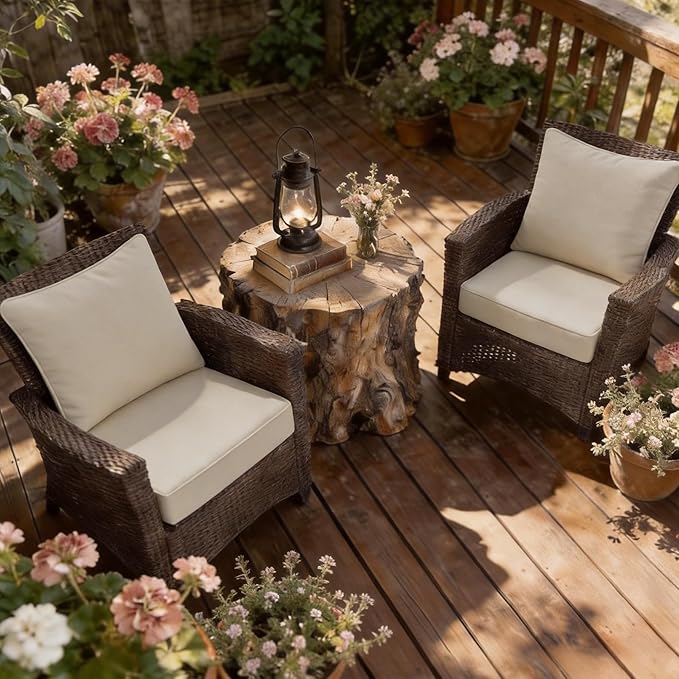 COZYVIDA Outdoor Deep Seat Cushion Set of 2, 22"x24" Seat & 23"x19" Back, C0 Water-Resistant Breathable Fabric, UV-Resistant 1000+ Hrs, 30D Foam with Recycled Fiber Fill,Natural Linen