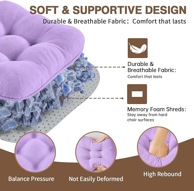 BETU Chair Cushions for Dining Chairs Set of 4,3.5" Thick Kitchen Table Chair Pads with Ties,Non Slip Backing and Covers, Seat Cushion for Dining Room,Bar,Patio Chairs,16"X16"X3.5",Purple