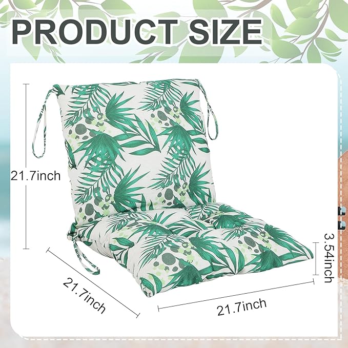 Barydat 4 Pcs Outdoor Patio Chair Cushions with Back, 21.7 x 43.3 Inch Decorative Dining Back Cushions with Tie Buffalo Plaid Indoor Outdoor for Patio Furniture(Fresh Color,Hawaiian)