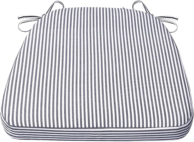 AAAAAcessories D-Shaped Chair Cushions, Featuring Ties and Removable, Machine-Washable Cover, 2'' Thick Seat Pads for Kitchen and Dining Rooms, 17'' x 16'', Pinstripe Dark Gray