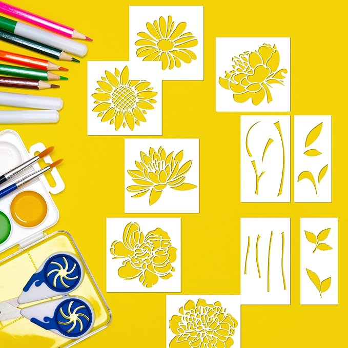 Keluna Large Flower Stencils for Painting - Wall Stencils for Painting Large Pattern on Wood Fence Garden Sunflower Peony Design