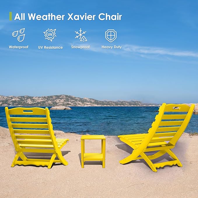 GREENVINES Folding-Xavier-Chairs Set of 4 | Wave | Portable Adirondack-Chair | HDPE Plastic | All Weather Fire-Pit Chair | Yellow | for Beach Outdoor Deck Poolside Garden Patio Porch Fishing
