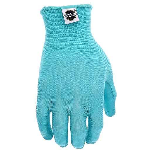 Miracle-Gro MG37164 Stretch Knit Gardening Gloves - Aqua Blue, Medium/Large, PU Work Gloves with Nylon Shell, Water Resistant