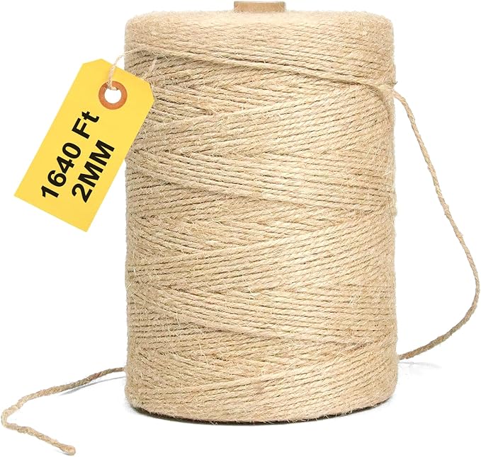 Jute Twine String - 1640ft Eco-Friendly Natural Cord for Crafts,Butcher Cooking & Packaging | 2mm Thick Extra-Length Rope | Decorative Tying,Plant Support & Heavy-Duty DIY