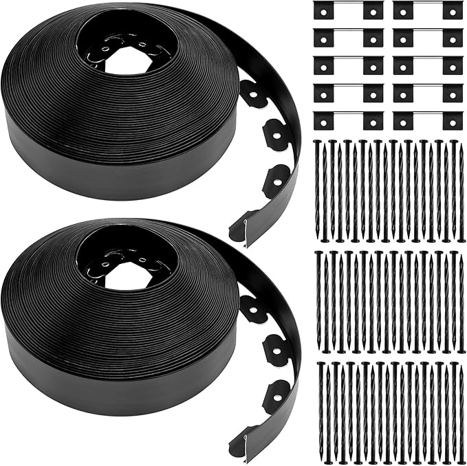 Sasylvia 2.5'' x 200' Landscape Edging Kit Edging Border Coil Include 120 Anchoring Spikes 10 Connectors Plastic Garden Border for Lawn Garden Grass Yard Home(Black)