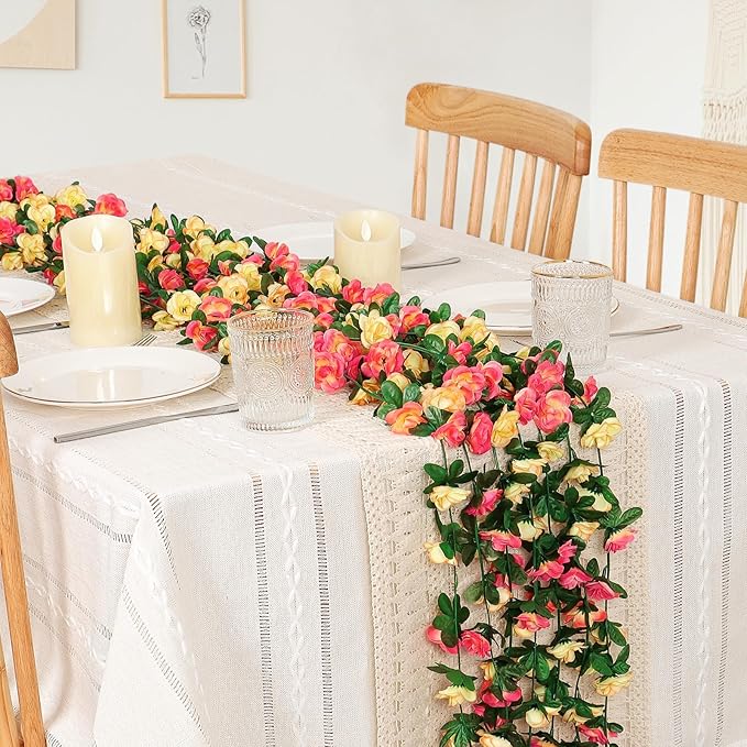 KHOYIME 9 Pack 72 FT Artificial Flower Garland, Fake Champagne Roses Vines Silk Flowers Faux Outdoor Hanging Floral Ivy Garland Decoration for Wedding Arch Bedroom Home Wall Backdrop Room Decor