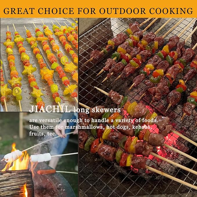 Natural Bamboo Skewers 30 Inch Extra Long 5mm Heavy Duty Marshmallow Roasting Sticks Thick Smore Sticks for BBQ Grilling Camping Kitchen Crafting and Party (120)