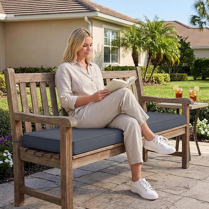 Outdoor Bench Cushion: Waterproof and Fade Resistant Patio Furniture Cushions - Non-Slip Bench Pad Cushion with Removable Cover for Garden Swing Porch Sofa Settee, 48 x 18 x 3 Inch, Dark Grey