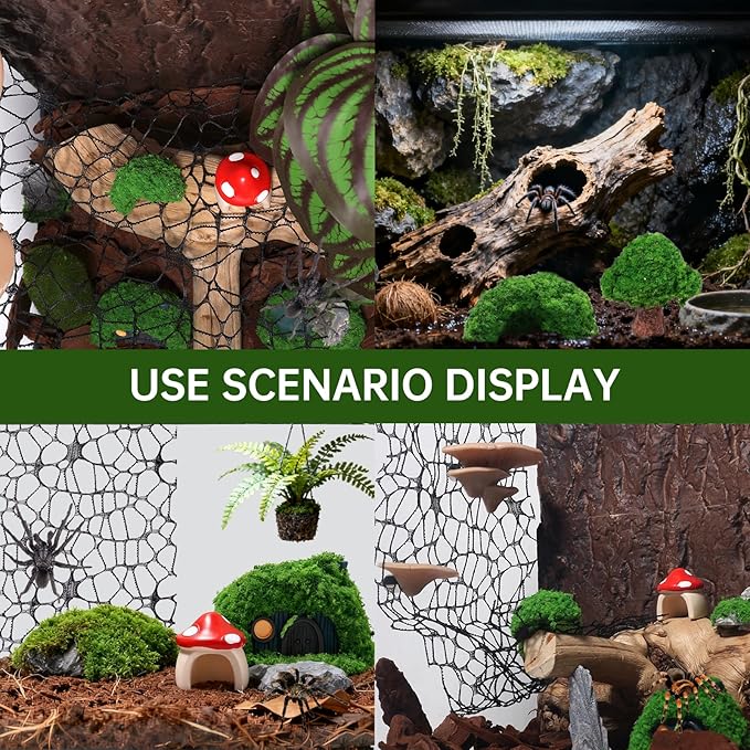 15 Pcs Jumping Spiders Hide Accessories, Jumping Spider Bridge Web Net, Mini Mountain Pond Trees Lawn Figurines Garden Mushroom Platform Decorations for Jumpings Spider Habitat Tank Enclosure Decor