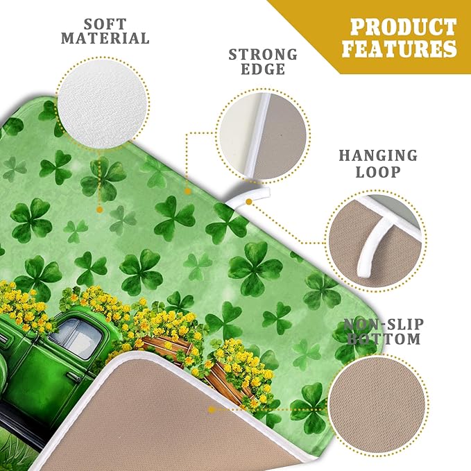 Holiday Truck Drying Dish Mat Green Lovely Clovers Decoration Cloth Dish Drain Mat Small