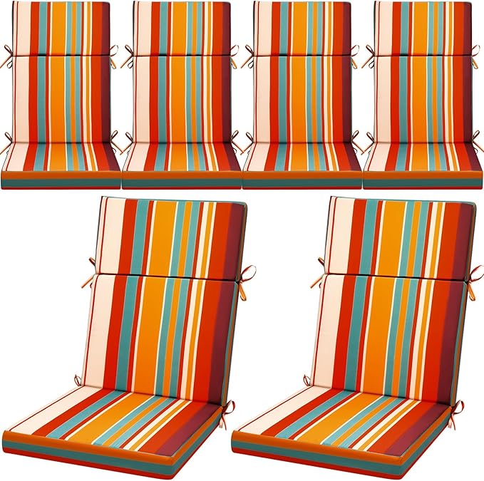 6 Pack Outdoor High Back Chair Cushion, 44 x 20 inches Patio Chair Cushions Waterproof Rocking Cushions Indoor Furniture Seat Pad, Weather Resistant (Solid,Boho)