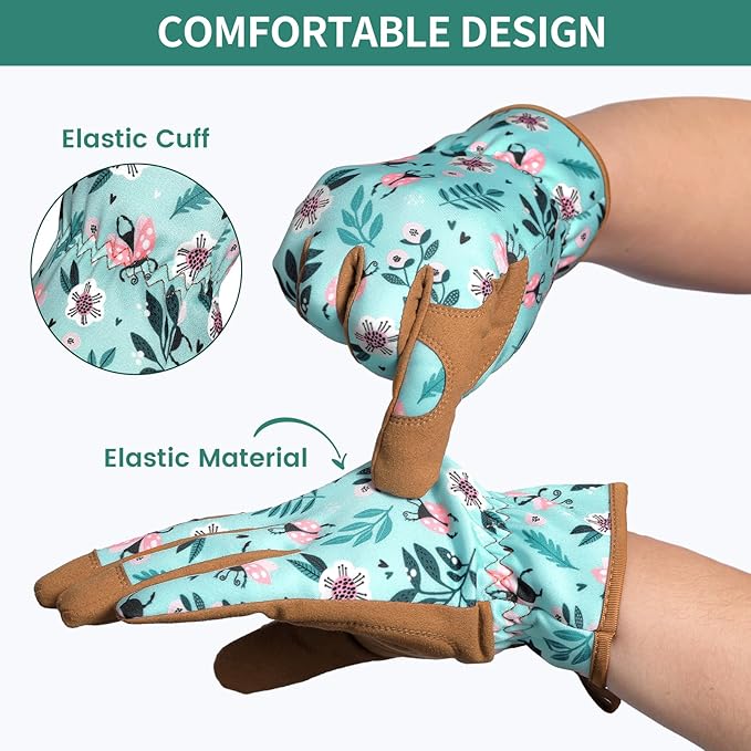 Pleneal Gardening Gloves for Women - Leather Garden Gloves Thorn Proof, Outdoor Protective Working Gloves