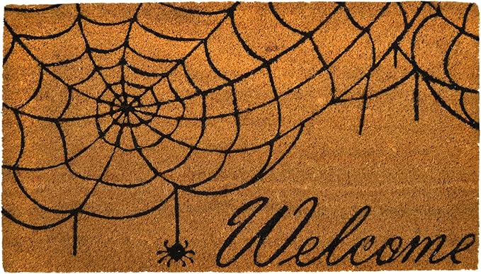 Decorative Halloween Welcome Mat, Spider Web, Natural Coco Coir Mats with Non-Slip PVC Backing, Indoor Outdoor Mats for Home & Office, Floor Mats for Door Decor, 30"x17"