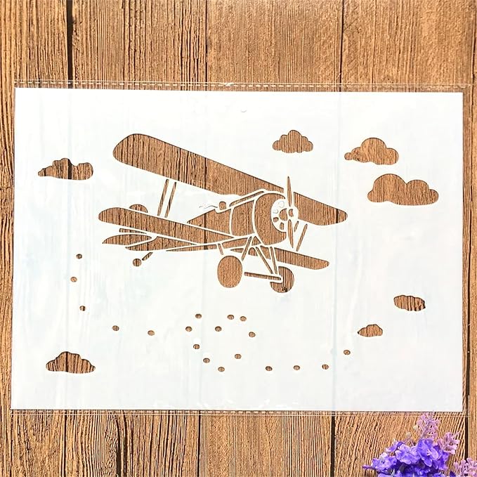 TIAMECH A4 Reusable Biplane Stencil for Painting - Propeller Aircraft Flight Layering Template, DIY Wall Art, Wood Furniture, Scrapbook & Crafts (8.3x11.7inch)
