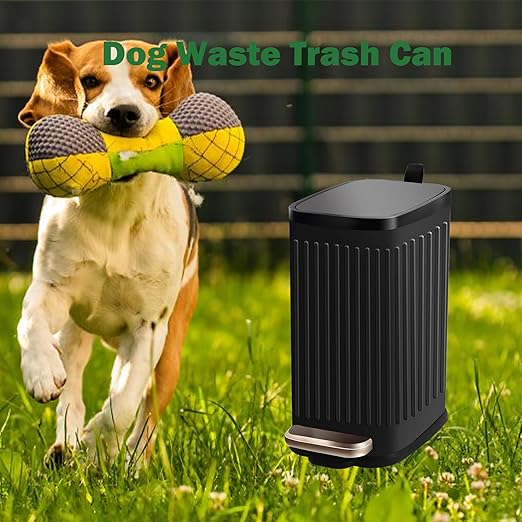 Small Dog Poop Trash Can Outside Soft Close Odor Filter&Step Pedal, 5L/1.3 Gal Stainless Steel Black Bathroom Garbage Can with Lid Inner Bucket,Slim Metal Waste Basket- Bedroom Office Cat Poop