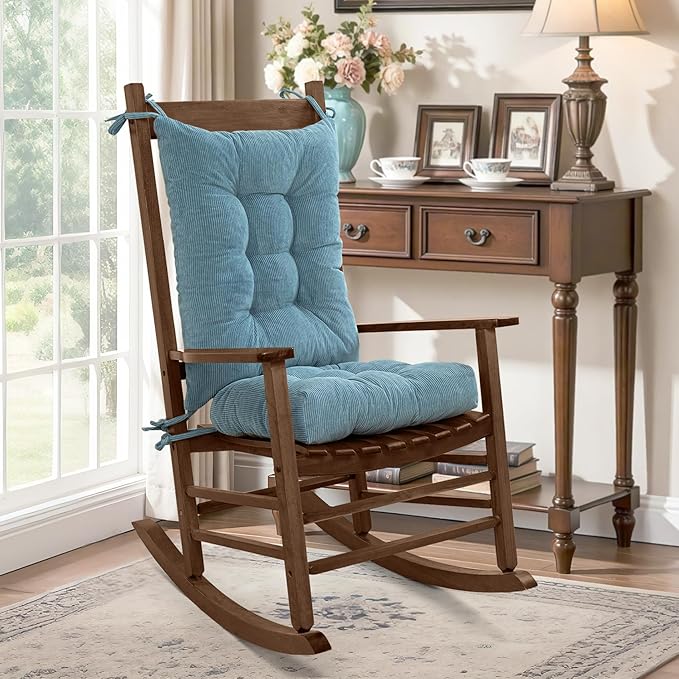 mudilun Rocking Chair Cushion Set - Non-Slip Tufted Rocking Chair Cushions with Ties Soft Indoor/Outdoor Wooden Rocking Chair Seat Pad for Porch Garden Cafe & Nursing