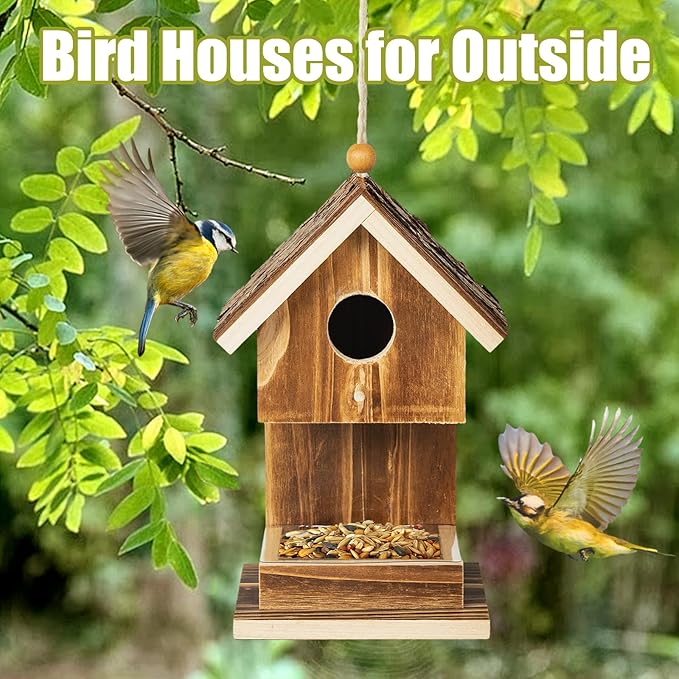 Bird Houses for Outside Hanging Bird House Feeder for Hummingbirds Cardinal Wren Bluebird Wild Birds Small Natural Wood Birdhouse for Country Cottages Farmhouse Outdoor Garden Decoration