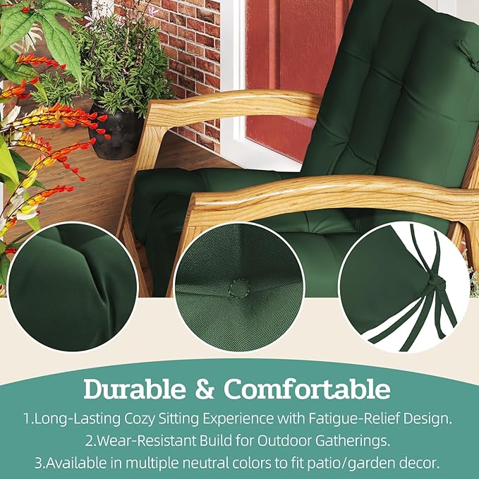 Outdoor Chair Cushions Set of 2, 42x21x4 Inch Patio Cushion for Dining/Rocking Chairs, High Back Soft Seat Pad with Ties, Indoor Outside Use, Fade-Resistant & Waterproof, Dark Green