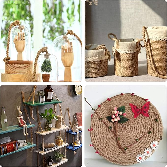 Natural Jute Twine 328ft 5mm,3Ply Twisted Thick Twine Rope Strong Jute String Roll for Crafts Gift Wrapping Gardening Home Decor Bundling Cat Scratching Post