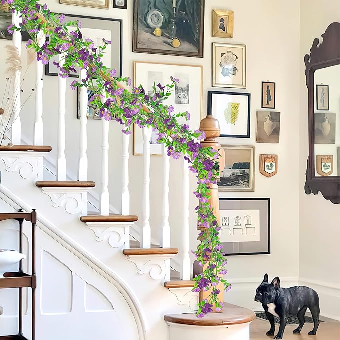 CISDUEO Silk Daisy Flower Garland - Purple Artificial Flower Vine, Hanging Ivy Garland for Wall, Party, Wedding Arch, Floral Decor, Home Indoor/Outdoor Ceremony